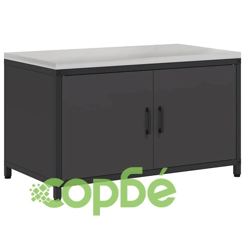 Кухненски шкаф за съхранение с рафт и врати - Черен стомана 90x50x53 см ➤ топ цена ➤ sorbe.bg