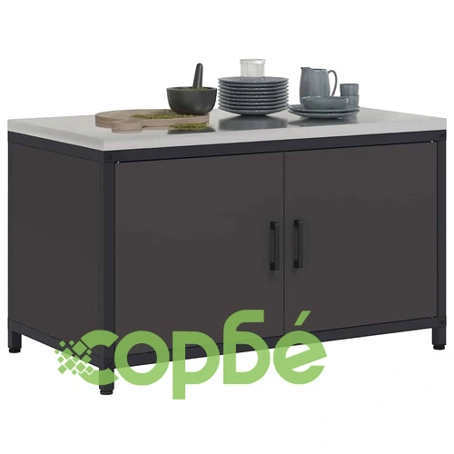 Кухненски шкаф за съхранение с рафт и врати - Черен стомана 90x50x53 см ➤ топ цена ➤ sorbe.bg