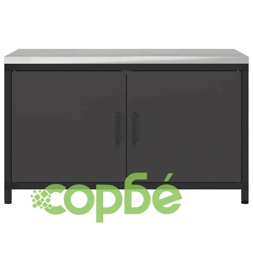 Кухненски шкаф за съхранение с рафт и врати - Черен стомана 90x50x53 см ➤ топ цена ➤ sorbe.bg