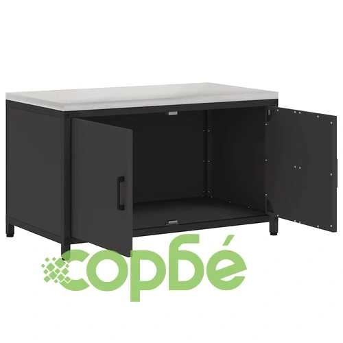 Кухненски шкаф за съхранение с рафт и врати - Черен стомана 90x50x53 см ➤ топ цена ➤ sorbe.bg