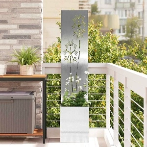 Декоративен параван за градина от неръждаема стомана сив 32x140 см
