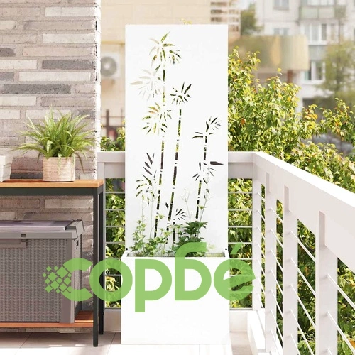 Градинска преграда за уединение от бяла стомана 50x140 см ➤ топ цена ➤ sorbe.bg