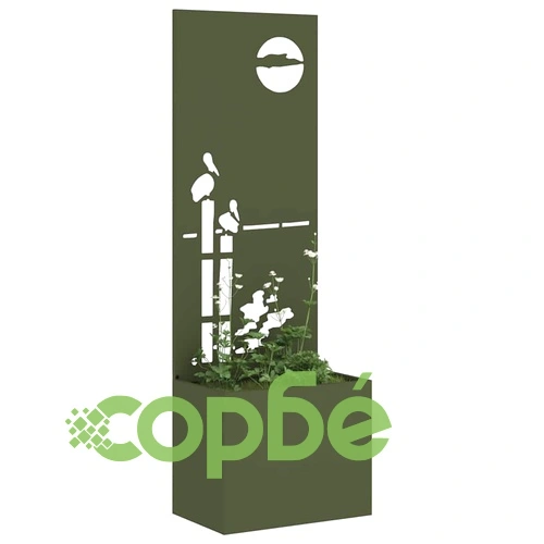 Декоративен градински параван от студено валцована стомана - маслиненозелен 50x140 см ➤ топ цена ➤ sorbe.bg