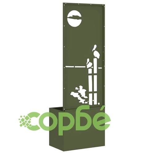 Декоративен градински параван от студено валцована стомана - маслиненозелен 50x140 см ➤ топ цена ➤ sorbe.bg