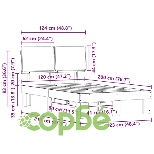 Легло с тапицирана табла от бор, светлосиво, 120 x 200 см ➤ топ цена ➤ sorbe.bg