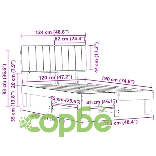 Леглова рамка с тапицирана табла от борово дърво светлосиво 120x190 см ➤ топ цена ➤ sorbe.bg