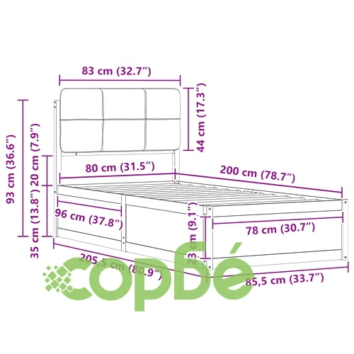 Легло с тапицирана табла, борово дърво, 80 x 200 см, светлосиво ➤ топ цена ➤ sorbe.bg