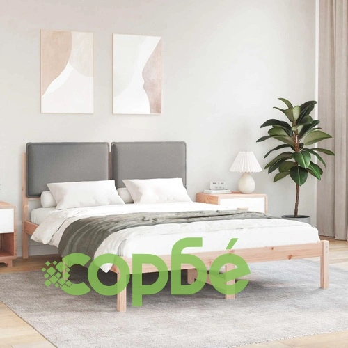 Леглова рамка с тапицирана табла от борово дърво светлосиво 135x190 см ➤ топ цена ➤ sorbe.bg