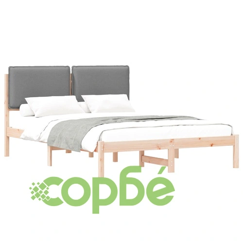 Леглова рамка с тапицирана табла от борово дърво светлосиво 135x190 см ➤ топ цена ➤ sorbe.bg