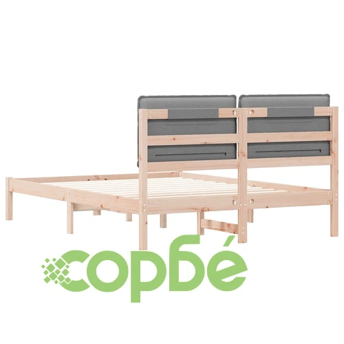 Леглова рамка с тапицирана табла от борово дърво светлосиво 135x190 см ➤ топ цена ➤ sorbe.bg