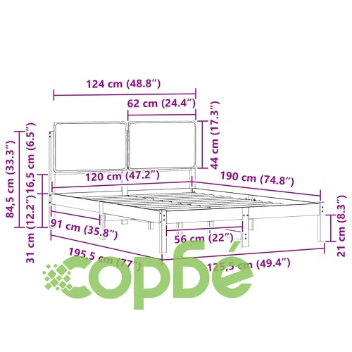 Леглова рамка с тапицирана табла от борово дърво светлосиво 120x190 см ➤ топ цена ➤ sorbe.bg