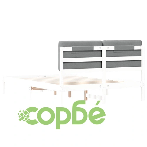 Леглова рамка с тапицирана табла от борово дърво светлосиво 160x200 см ➤ топ цена ➤ sorbe.bg