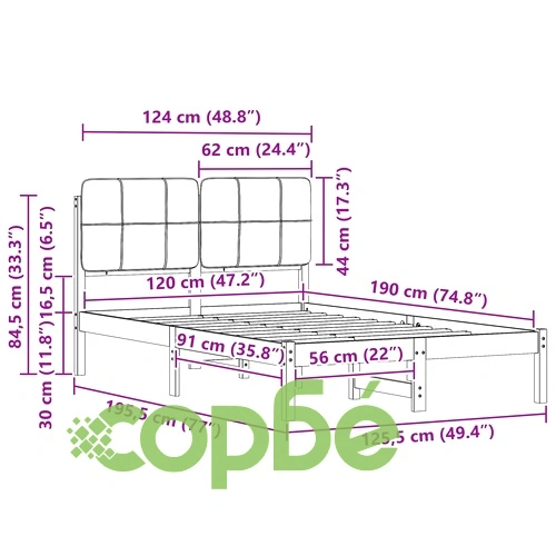 Леглова рамка с тапицирана табла от борово дърво светлосиво 120x190 см ➤ топ цена ➤ sorbe.bg
