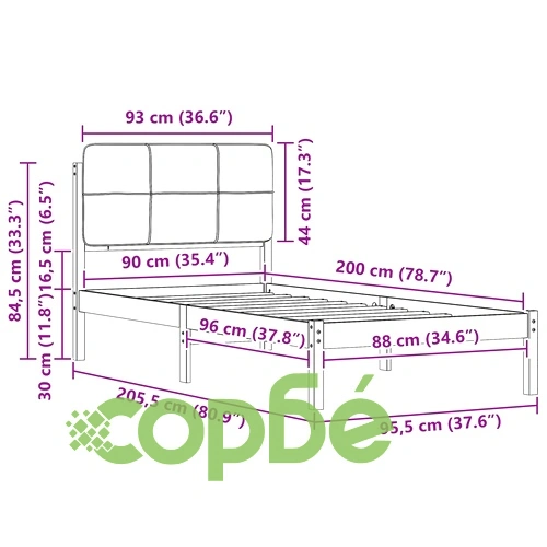 Леглова рамка с тапицирана табла от борово дърво светлосиво 90x200 см ➤ топ цена ➤ sorbe.bg
