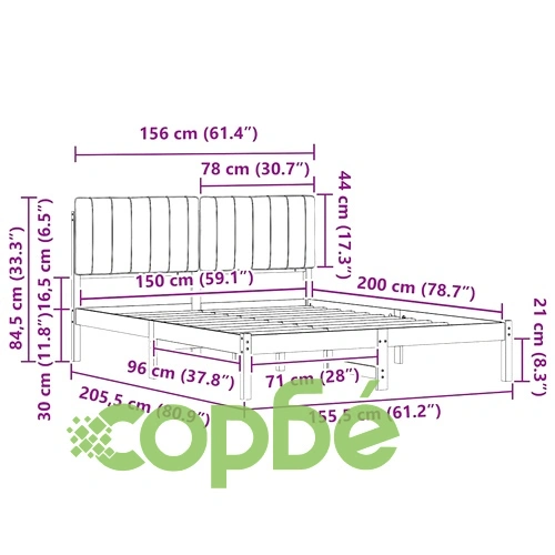 Леглова рамка с тапицерия от борово дърво светлосиво 150x200 см ➤ топ цена ➤ sorbe.bg