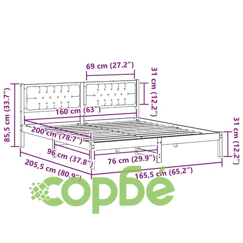 Рамка за легло от масивна борова дървесина светлосива 160x200 см ➤ топ цена ➤ sorbe.bg