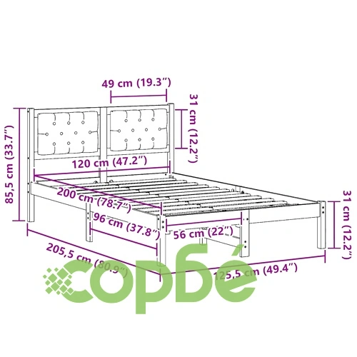 Рамка за легло Светлосиво 120 x 200 см Масивно борово дърво ➤ топ цена ➤ sorbe.bg