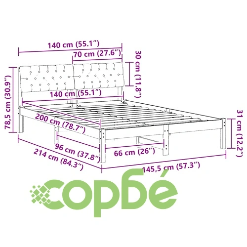 Легло рамка от масивно борово дърво бяло и светлосиво 140x200 см ➤ топ цена ➤ sorbe.bg