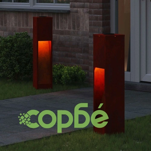 Соларна LED градинска лампа от кортен стомана, 2 бр., топло бяло, 18 x 18 x 80 см ➤ топ цена ➤ sorbe.bg