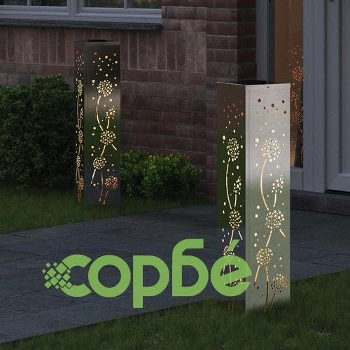 Соларна LED лампа за пътека, 2 бр., неръждаема стомана, топло бяло, 18 x 18 x 80 см ➤ топ цена ➤ sorbe.bg
