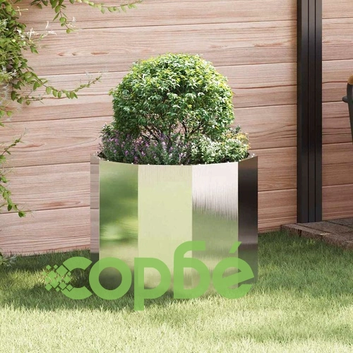 Кашпа от неръждаема стомана сребриста 60x60x50 см за градина ➤ топ цена ➤ sorbe.bg