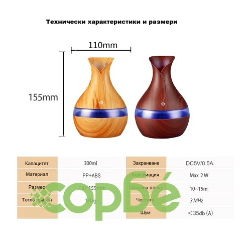 Овлажнител и ароматизатор 300 мл капацитет, USB, с тампон и LED светлини ➤ топ цена ➤ sorbe.bg