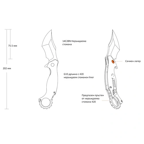 Сгъваем нож Ruike P881-B1, 14C28N неръждаема стомана ➤ топ цена ➤ sorbe.bg