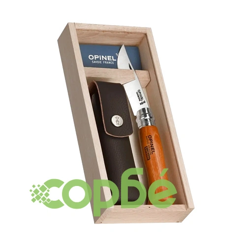 Сгъваем нож Opinel №8 Carbon, острие 8.5 см + кожена кания ➤ топ цена ➤ sorbe.bg