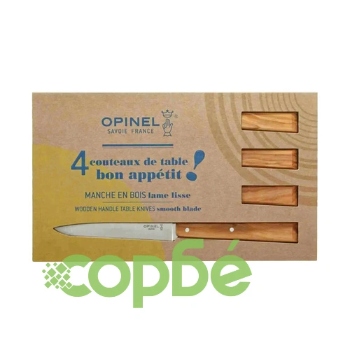 Комплект от 4 бр. ножове за пържоли Opinel №125 - Bon Appetit, с дръжка от маслиново дърво ➤ топ цена ➤ sorbe.bg