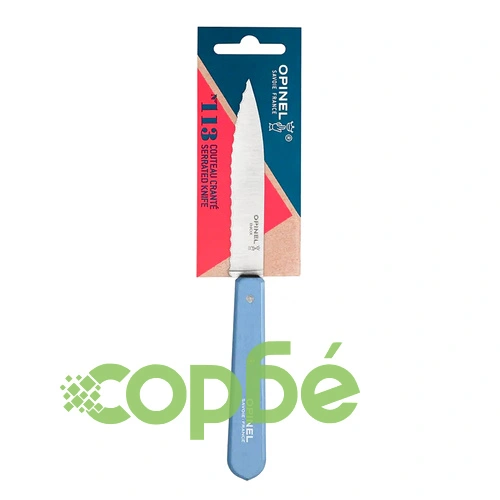 Кухненски нож Opinel Les Essentiels №113, с 10 см назъбено острие, светлосин ➤ топ цена ➤ sorbe.bg