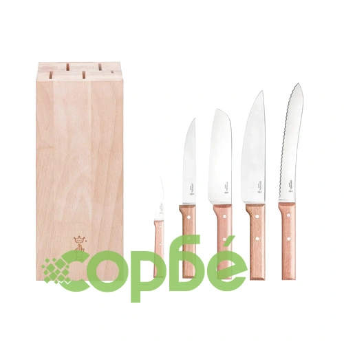 Комплект 5 кухненски ножа Opinel Parallele - Bread, с дървена стойка ➤ топ цена ➤ sorbe.bg