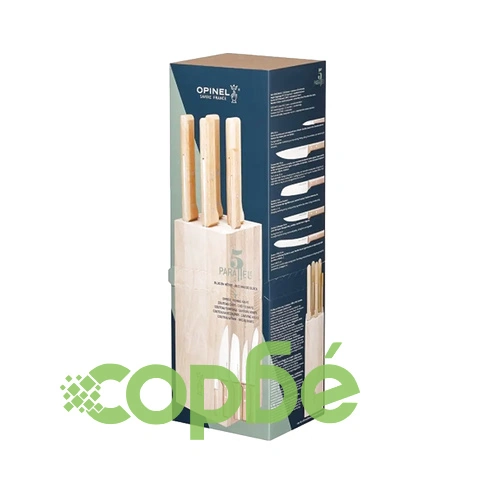 Комплект 5 кухненски ножа Opinel Parallele - Bread, с дървена стойка ➤ топ цена ➤ sorbe.bg