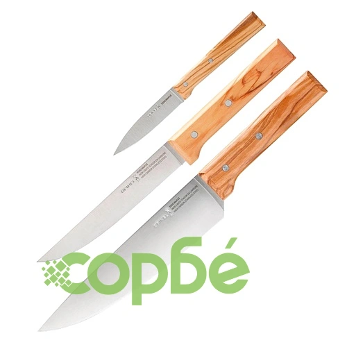 Комплект кухненски ножове Opinel Parallele Olive, 3 бр. ➤ топ цена ➤ sorbe.bg