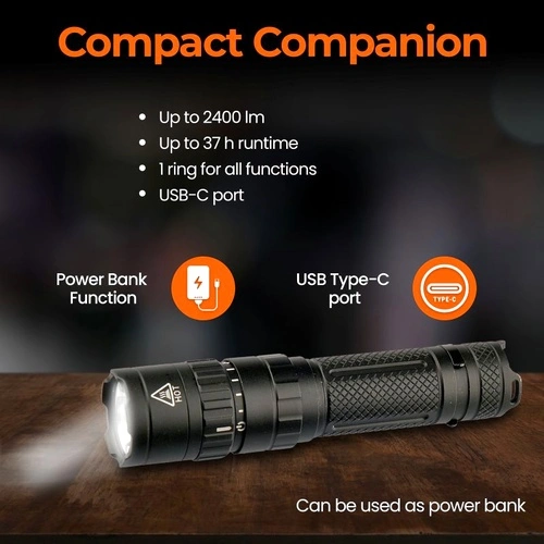 Мощен фенер Dulotec Ringo, 2400 лумена,  до 500 метра с батерия ➤ топ цена ➤ sorbe.bg