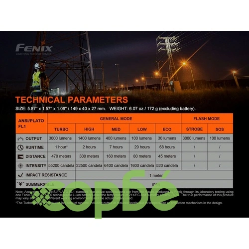 Работен фенер Fenix C7 - оранжев ➤ топ цена ➤ sorbe.bg