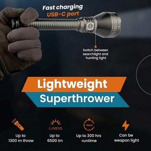 Мощен далекобоен фенер Dulotec Tracker 1300 - до 6500 лумена, до 1300 метра ➤ топ цена ➤ sorbe.bg