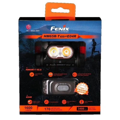 Челник Fenix HM65R-T V2.0 LED черен + Фенер Fenix E04R LED - подаръчен комплект ➤ топ цена ➤ sorbe.bg