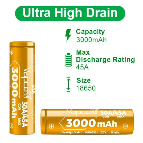 Батерия ултра високоразрядна Vapcell 18650 U30 3000mAh 30A ➤ топ цена ➤ sorbe.bg