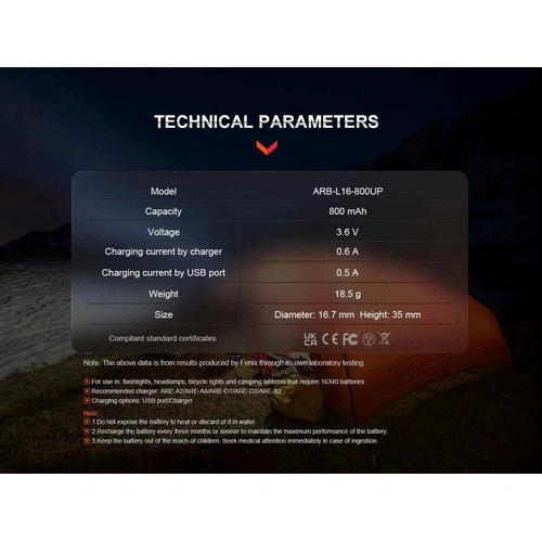 Батерия Fenix ARB-L16-800UP ➤ топ цена ➤ sorbe.bg