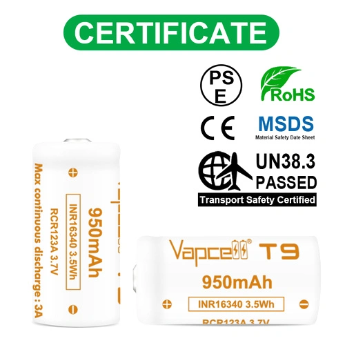Батерия Vapcell 16340 T9 950mАh 3A ➤ топ цена ➤ sorbe.bg