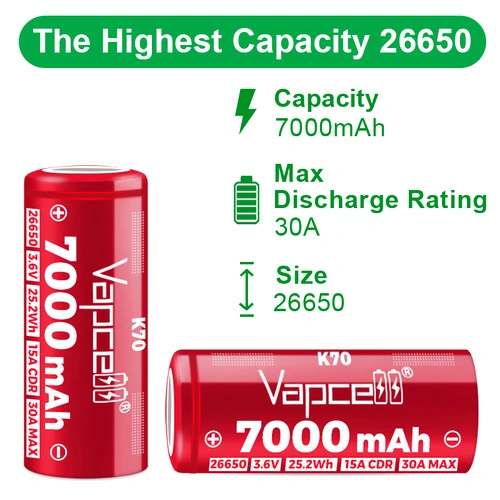 Батерия Vapcell 26650 K70 7000mAh 30A ➤ топ цена ➤ sorbe.bg