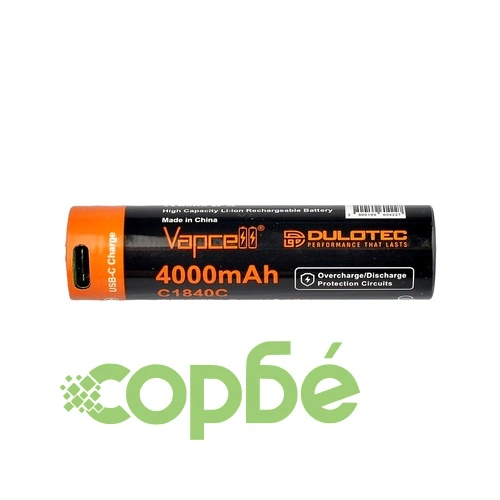 Батерия Vapcell Dulotec 18650 4000mAh 10A - C1840C със защита и USB-C зареждане ➤ топ цена ➤ sorbe.bg
