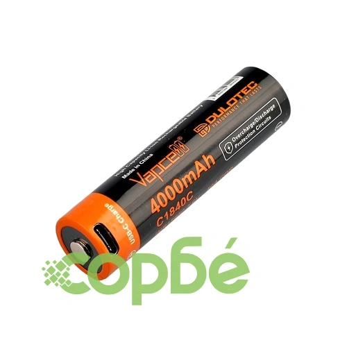 Батерия Vapcell Dulotec 18650 4000mAh 10A - C1840C със защита и USB-C зареждане ➤ топ цена ➤ sorbe.bg