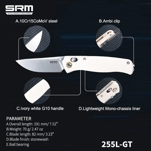 Сгъваем нож SRM 255L-GT - дръжка от G10 и 10Cr15MoV стомана ➤ топ цена ➤ sorbe.bg