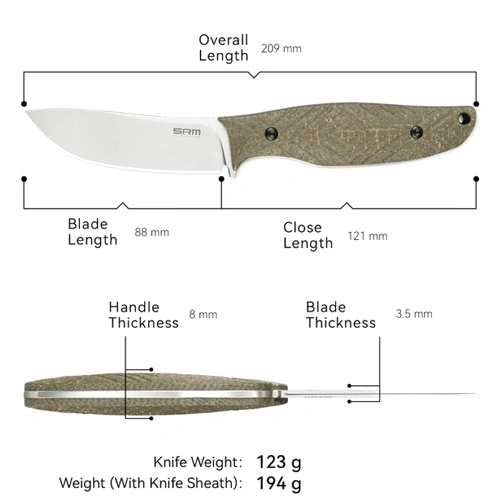 Нож с фиксирано острие SRM Fossa 605T-MP - 14C28N острие и дръжка от Micarta ➤ топ цена ➤ sorbe.bg