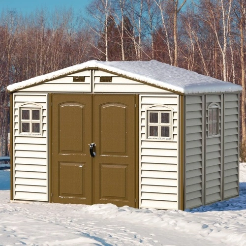 Градинска барака DuraMax WoodSide - винил с подсилена метална конструкция, 325 x 247 x 233 cm ➤ топ цена ➤ sorbe.bg