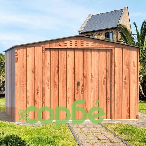 Градинска барака DuraMax TOP Shed 10 x 8, Woodgrain/Brown - поцинкована стомана с подсилена метална конструкция - 321.8 x 243.3 x 209.3 cm ➤ топ цена ➤ sorbe.bg