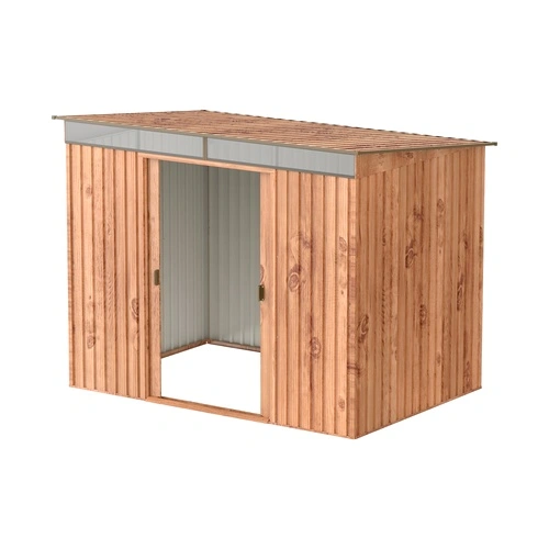 Градинска барака DuraMax TOP Shed Pent Roof 8 x 6 Skylight, Woodgrain/Brown - поцинкована стомана с подсилена метална конструкция - 263.5 x 184.3 x 201.8 cm ➤ топ цена ➤ sorbe.bg