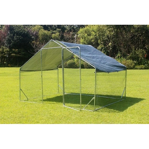 Кокошарник - Външна клетка за 10-15 пилета - пилчарник (птичарник) с покрив и врата, сребрист, поцинкована стомана - 2x3x2м ➤ топ цена ➤ sorbe.bg