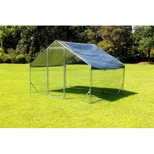 Кокошарник - Външна клетка за 10-15 пилета - пилчарник (птичарник) с покрив и врата, сребрист, поцинкована стомана - 2x3x2м ➤ топ цена ➤ sorbe.bg